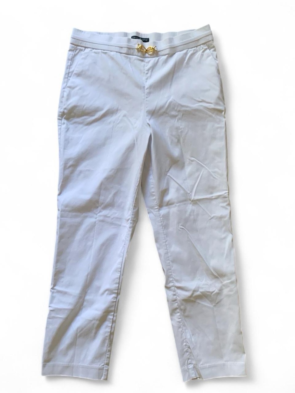 Stretch White Pants with Gold Accent